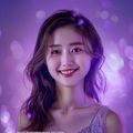 欲望之岛首席内容官苏晴，清新知性的年轻女性，微笑自信，背景为柔和紫色光晕